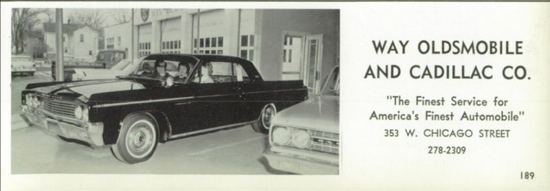 Way Oldsmobile and Cadillac - Coldwater Hight Year Book Ad 1963 (newer photo)